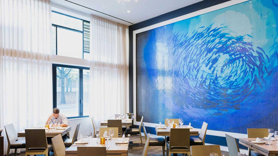Gensler: Restaurant Interior Design Inspiration. Here we have a closer look to the fishes' painting.